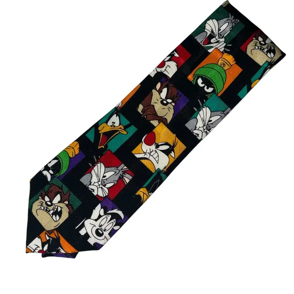 Looney Tunes Mania Silk Tie Colorful Bugs Bunny Taz Daffy Martian Vintage